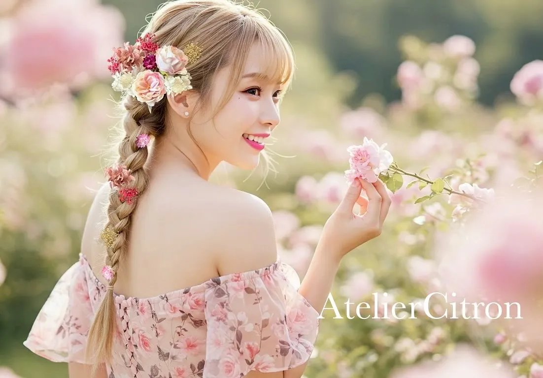 カップ咲きローズがかわいい!ピンク系カーラードレスにおすすめヘッドドレス